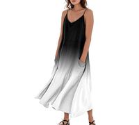 Splrit-MAN Beach Dresses for Women UK Casual Baggy Spaghetti Strap Gradient Printed Maxi Dresses with Pockets Lightweight Loose Fit Flowy Dress Lightweight Bohemia Cover Ups Trendy Vacation Sundress