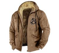 Splrit-MAN Fleece Hoodie Men Work Coats For Mens Waterproof Jacket Patterned Print Lining Teddy Bear Hoodies Full Zip Up Combat With Pockets Thick Thermo Military Jackets (Brown, 7Xl)