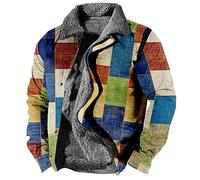 Splrit-MAN Full Zip Fleece Men Mens Leather Jackets Varsity Jacket Pattern Printed Lined Work Up Winter Outerwear With Pockets Windproof Tactical Tweed For Blue 5Xl