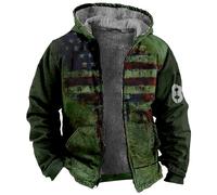 Splrit-MAN Jackets For Men Uk Patterned Print Fleece Lining Winter Jackets Zipped Hoodies With Pockets Thick Warm Military Jackets Basic Outdoor Jackets Sherpa Hoodie