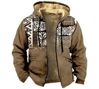 Splrit-MAN Jackets For Men Uk Patterned Print Fleece Lining Winter Jackets Zipped Hoodies With Pockets Thick Warm Military Jackets Basic Outdoor Jackets Sherpa Hoodie