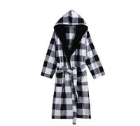 Splrit-MAN Ladies Plaid Dressing Gown Super Soft Plush Hooded Bath Robe for Women Extra Long Fluffy Fleece Gowns Warm Bathrobe Housecoat Cuddly Comfy Loungewear Snuggle Bathrobes(Black, One Size)