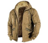 Splrit-MAN Men Jackets Motorbike Jacket Work Patterned Print Fleece Lining Teddy Bear Hoodies Full Zip Up Combat With Pockets Thick Thermo Lumberjack (Yellow, L)