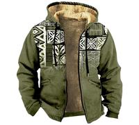 Splrit-MAN Men's Patterned Print Fleece-Lined Winter Jacket With Zipped Hood and Pockets - Thick Warm Military-Style Outdoor Sherpa Hoodie