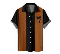 Splrit-MAN Mens White T Shirt Gym Plain Palm Tree Print Lapel Tropical Short Sleeve Beach Shirts Button Down Funny Tshirts Brown, Xxl