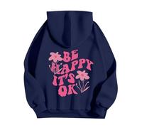 Splrit-MAN Red School Jumper Women Y2K Sweatshirt Ladies White Hoodie Matching Couple Hoodies Pink Palm Puff (Navy, M)