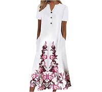 Splrit-MAN Sexy Dresses For Women Going Out Black Long Sleeve Dress T Shirt Dress V Neck Floral Print 3/4 Sleeve Maxi Dresses With Pockets A Line Swing Dresses Button Down Princess Dress (White, Xl)