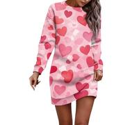 Splrit-MAN Valentines Sweatshirt Dress for Women UK Long Oversized Crew Neck Sweatshirts Valentines Heart Printed Jumpers Funny Cute Festival Printed Casual Tops Pullover Blouse Dresses(Pink, M)