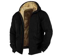 Splrit-MAN Warm Puffer Jacket Mens Leather Patterned Print Fleece Lining Teddy Bear Hoodies Zipped Combat With Pockets Thick Army Men'S Work Jackets (Black, 6Xl)