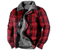 Splrit-MAN Windbreaker Jacket Leather Mens Parka Pattern Printed Fleece Lined Combat Full Zip Up Winter Outerwear With Pockets Ultra Warm Tactical Men'S Work Jackets (Red, Xxl)
