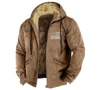 Splrit-MAN Winter Jackets For Men Patterned Print Fleece Lining Full Zip Up Combat Jacket With Pockets Thick Thermo Army Basic Outdoor Sherpa