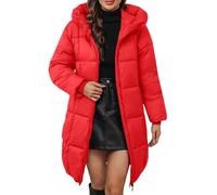 Splrit-MAN Winter Jackets for Women UK Warm Long Padded Down Coat Outdoor Hiking Parka Jackets Fashionable Longline Warm Winter Coat Quilted Down Long-Lenght Puffer Coats Warmed up Outfits(Red, M)