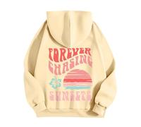 Splrit-MAN Women Hoodie Graphic Oversized Zip Up Cropped Essentials Snuggle Pink Palm Puff (Yellow, M)