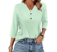 Splrit-MAN Womens 3/4 Length Sleeve Shirts Tops Regular Fit V Neck Tunic Tops with Button Casual Solid Color Tee Shirt Classic Lightweight Office Shirts Classic Ladies Blouses Fashion Basic Tee