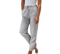 Splrit-MAN Women's Linen Trousers Solid Loose Summer Trousers with Pockets High Waist Cotton Linen Palazzo Trousers Straight Lightweight Yoga Pants for Women Casual Capri Trousers Ladies Trousers