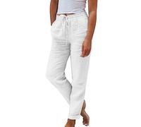 Splrit-MAN Women's Linen Trousers Solid Loose Summer Trousers with Pockets High Waist Cotton Linen Palazzo Trousers Straight Lightweight Yoga Pants for Women Casual Capri Trousers Ladies Trousers