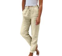 Splrit-MAN Women's Linen Trousers Solid Loose Summer Trousers with Pockets High Waist Cotton Linen Palazzo Trousers Straight Lightweight Yoga Pants for Women Casual Capri Trousers Ladies Trousers