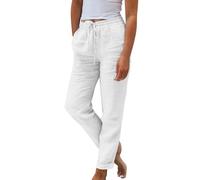 Splrit-MAN Women's White 5XL High Waist Wide Leg Linen Palazzo Trousers with Pockets