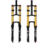 splumzer Bike Suspension Fork 26/27.5/29" for Mountain Bike DH Air Double Shoulder Downhill Rappelling Shock Absorber Straight Tube Ultralight Bicycle Shock Absorber Rebound Adjust (Gold, 27.5 inches)