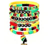 SPMatrix 8 PCS Juneteenth Clay Bead Bracelets,African Friendship Jewelry for Outfit Shirts,Black History Month Party Favors,Adjustable Jamaica Bracelets,Jamaican Accessories for Women,Classroom Prizes