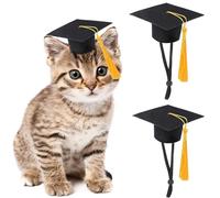 SPMatrix Mini Graduation Caps,Pet Graduation Cap,Grad Cap Decorations,2 PCS Small Animal Bachelor Hat,Grad Photo Props,Mini Party Hats for Cats Dogs Hamsters Guinea Rabbits Birds,Gold Tassels