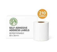 SPN Self-Adhesive Address Labels - 89 x 36mm - 210 Labels Per Roll - White - Repositionable - Compatible with Label Printers - Ideal for Shipping, Office, and Home Use