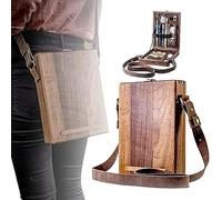 Spnvbe Vintage Wooden Crossbody Postman Bag, Writers Messenger Wood Box, 9.9"x7.5"x2", Multifunctional Retro Handmade Portable Artist Tool Storage Postman Sketch Art Easel for Painting