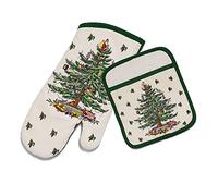 Spode - 2pc Kitchen Set, Matching Oven Mitt & Pot Holder, Holiday Home Decor (Spode Christmas Tree Collection)