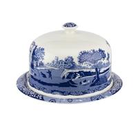 Spode Blue Italian 2 Piece Serving Platter with Dome Cover, Multifunctional Porcelain 11.5” Tray for Cake, Pastries, Cheese