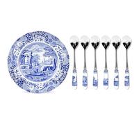 Spode Blue Italian Dinner Plates - Set of 4 (10.5 inch Dinner Plate) (Blue, White,10.5 inch Dinner Plate) & Portmeirion Home & Gifts Tea Spoons S/6, Stainless Steel, Blue & White, 15cm