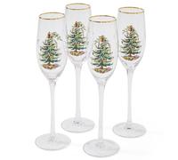 Spode 1625051 Christmas Tree Glassware Champagne Flutes (Set of 4), Glass, Multicolor