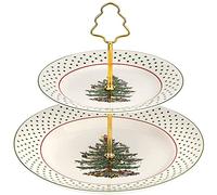 Spode - Christmas Tree Collection - 2-Tiered Server - Top Tier Measures at 8" Bottom Tier Measures at 10" - Dishwasher Safe