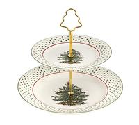 Spode - Christmas Tree Collection - 2-Tiered Server - Top Tier Measures at 8" Bottom Tier Measures at 10" - Dishwasher Safe