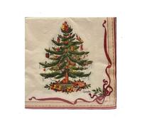 Spode Christmas Tree Disposable Paper Napkins for Christmas Parties Red Ribbon Border 40 Count (Cocktail)