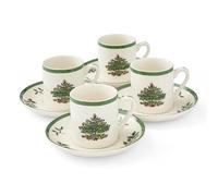 Dunelm White & Green Christmas Tree Set of 4 Espresso Cups and Saucers, 12cm x 6cm White