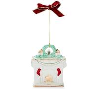 Spode Christmas Tree Fireplace Ornament, First Home - Festive Mantel with Stockings, Green Wreath & Cozy Fire Scene, Porcelain Hanging Decoration with Red Ribbon - Giftable Keepsake for Home Buyers