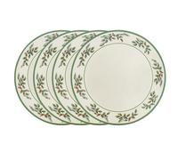 Spode Christmas Tree Holly Dinner Plates, Set of 4-10 Inch Stoneware with White Center & Holly Accents - Festive Holiday Tableware, Microwave, Dishwasher & Freezer Safe, Seasonal Dining Essentials
