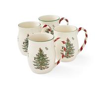 Spode Christmas Tree Mugs with Peppermint Handles Set of 4