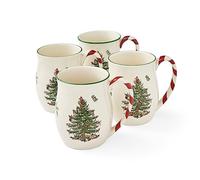 Spode Christmas Tree Mugs with Peppermint Handles Set of 4