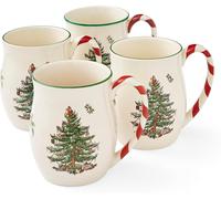 Spode Christmas Tree Mugs with Peppermint Handles Set of 4