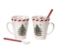 Spode Christmas Tree Peppermint Mugs with Spoons, Set of 2
