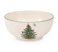 Spode Christmas Tree Round Serving Bowl - 8-Inch Ceramic Bowl for Pasta, Salad, Soup, and Side Dishes - Elegant Porcelain Design, Stackable, Dishwasher & Microwave Safe - Ideal for Holiday Gatherings