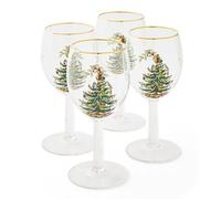 Portmeirion Home & Gifts Spode Wine Glass Boxed Set, Glass, Multi-Colour, Set of 4, 0.38 liters, Christmas Tree