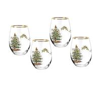 Spode Christmas Tree Stemless Wine Glasses Set of 4 19 Oz