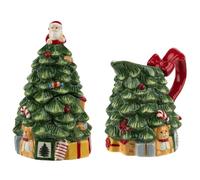 Spode Christmas Tree Sugar & Creamer Set - Figural Tree 7.4oz Creamer Jug & 5.3oz Lidded Sugar Jar - Festive Dolomite Holiday Tea and Coffee Set, Dishwasher Safe Ceramic Tableware Gift