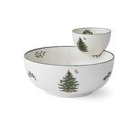 Spode Christmas Tree Tiered Chip and Dip Serving Set - Festive 2-Piece Set for Holiday Entertaining and Serving Snacks - Iconic Christmas Tree Motif - Porcelain - Dishwasher/Microwave/Freezer Safe
