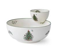 Spode Christmas Tree Tiered Chip and Dip Serving Set - Festive 2-Piece Set for Holiday Entertaining and Serving Snacks - Iconic Christmas Tree Motif - Porcelain - Dishwasher/Microwave/Freezer Safe