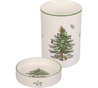 Spode Christmas Tree Wine Chiller & Coaster Set, Dishwasher, Microwave & Freezer Safe - Stoneware Wine Cooler with Festive Coaster - Hostess Gift for Holiday Entertaining
