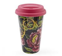 Spode Creatures of Curiosity Collection Travel Mug with Lid, Tumbler for Coffee and Tea, Water Cup, 10-Ounce, Dark Floral Motif, Dishwasher and Microwave Safe