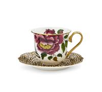 Spode Creatures of Curiosity Tea Cup and Saucer Fluted White Leopard, CRCWL8818-XG
